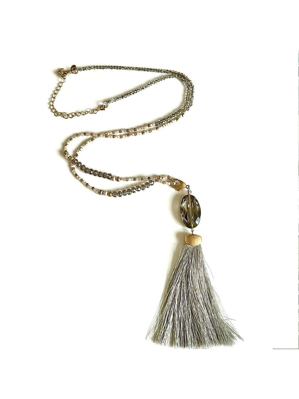 CHICO’s Layered Beaded Pendant Necklace With Detachable Tassel | NWOT